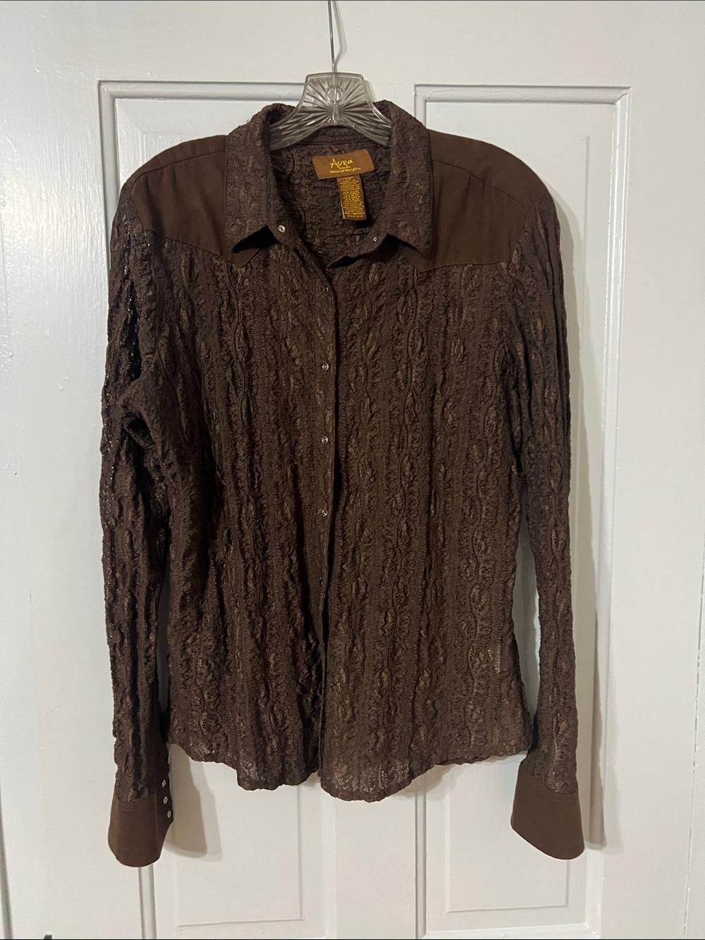Brown Lace Button-Up Shirt